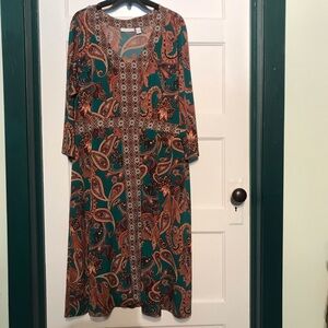 Susan Graver Liquid Knit Dress Transformative Teal Paisley